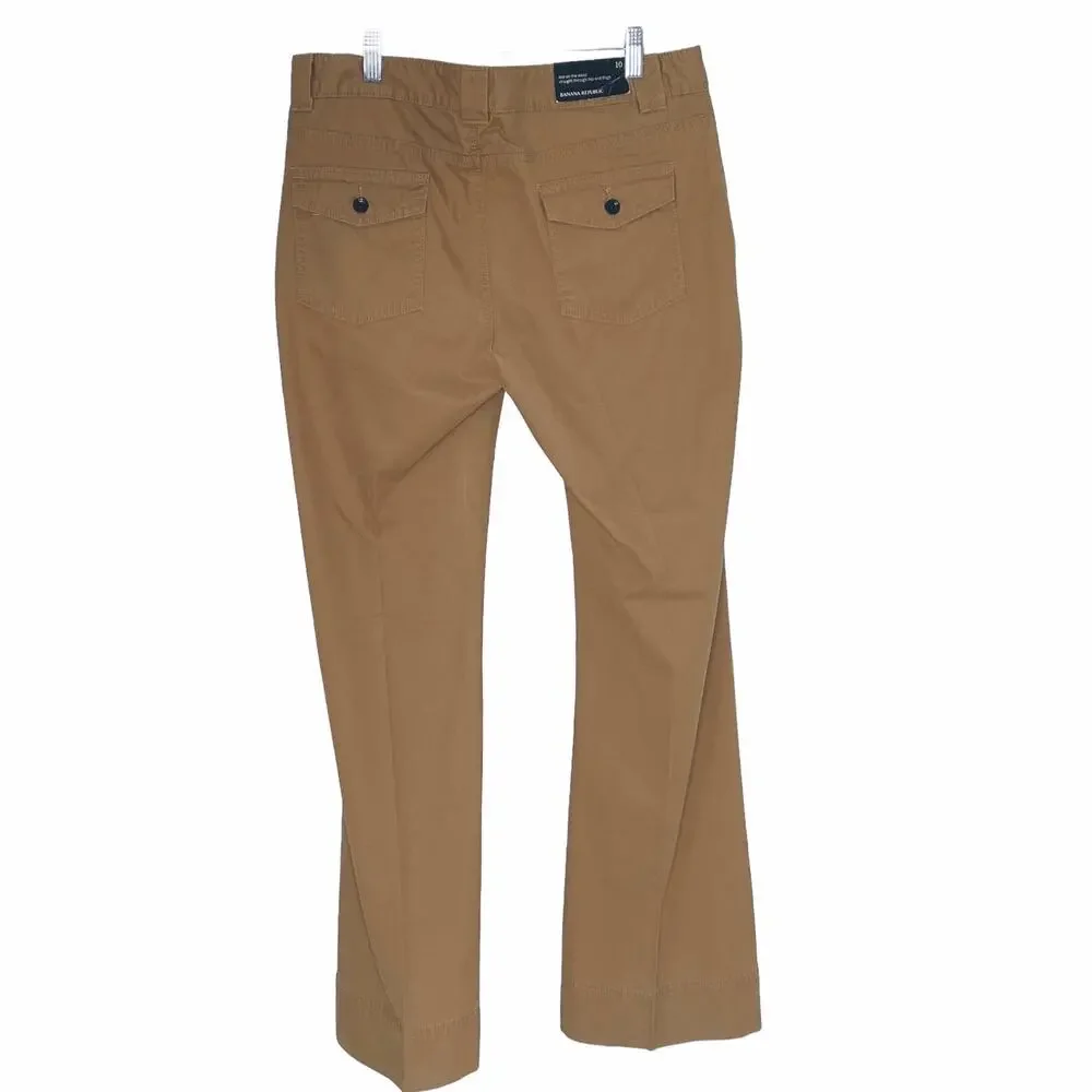 Banana Republic Khaki Chinos Wide Leg Dark Tan 10 NEW